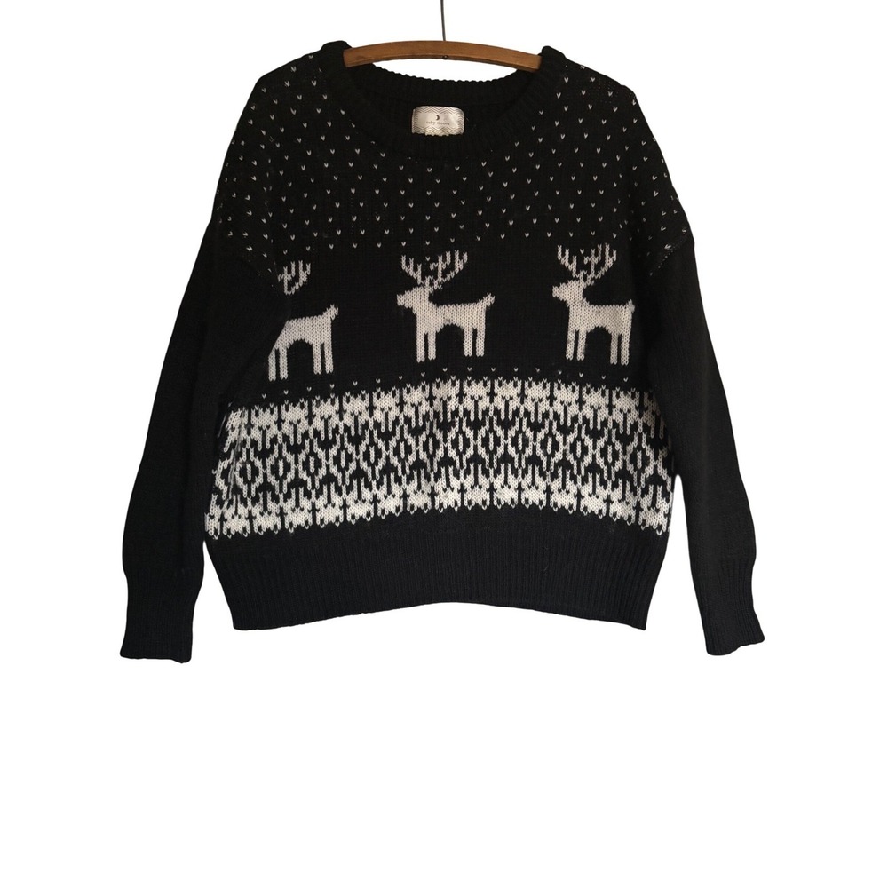 Ruby Moon Womens L Reindeer Fair Isle Knit Sweater Cozy Winter Holiday Wool